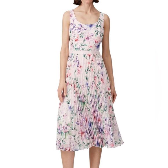 Marchesa Pink Floral Print Midi Dress Bow Embellishment | Size 12 - Picture 1 of 12